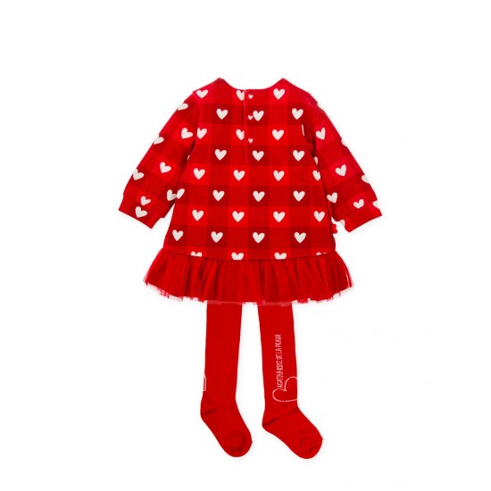 DRESS CHECKERED HEARTS RED WITH TIGHTS-8236W25