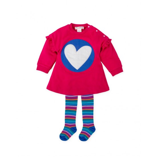 EMBROIDERED HEART DRESS FUCHSIA WITH TIGHTS