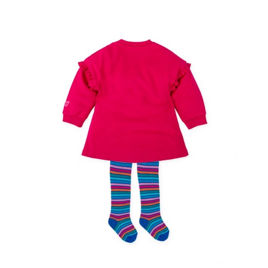 EMBROIDERED HEART DRESS FUCHSIA WITH TIGHTS