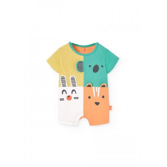 Boboli Short knitted romper for baby boy in salmon color-131195