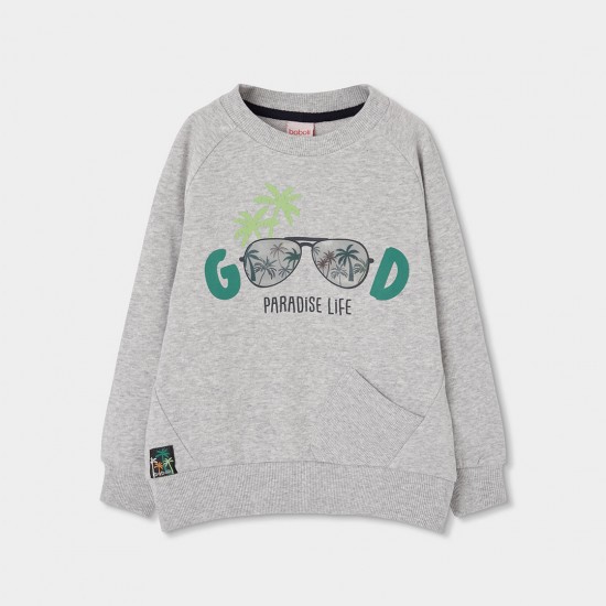 Boboli Fleece sweatshirt for boy -BCI ecru 513009-7359-SS26