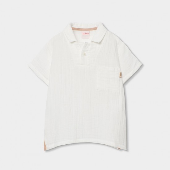 Boboli Polo muslin for boy -BCI off white 533056-1111-SS26
