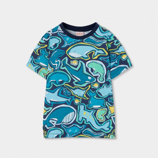 Boboli Πλεκτό μπλουζάκι με στάμπα για αγόρι -BCI αποτύπωμα 543103-9868-SS26