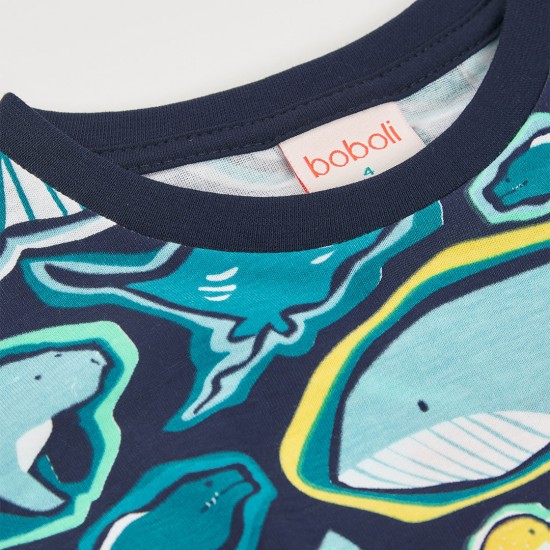 Boboli Πλεκτό μπλουζάκι με στάμπα για αγόρι -BCI αποτύπωμα 543103-9868-SS26