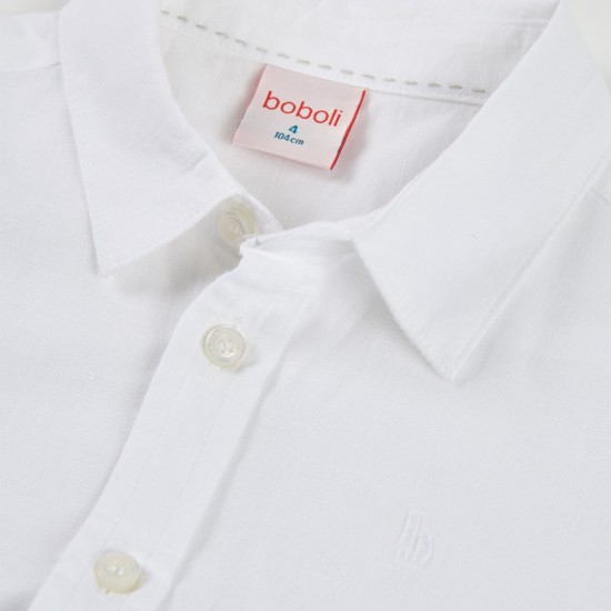 Boboli Λινό πουκάμισο κοντομάνικο για αγόρι -BCI λευκό 873053-1100-SS26