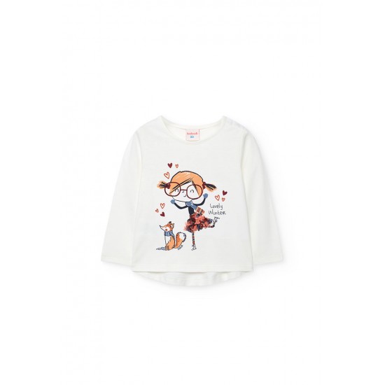 Boboli  βαμβακερό μπλουζάκι για κορίτσι   Σπαστό λευκό  212128-1111-AW25