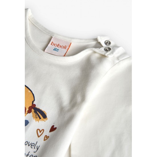 Boboli  βαμβακερό μπλουζάκι για κορίτσι   Σπαστό λευκό  212128-1111-AW25