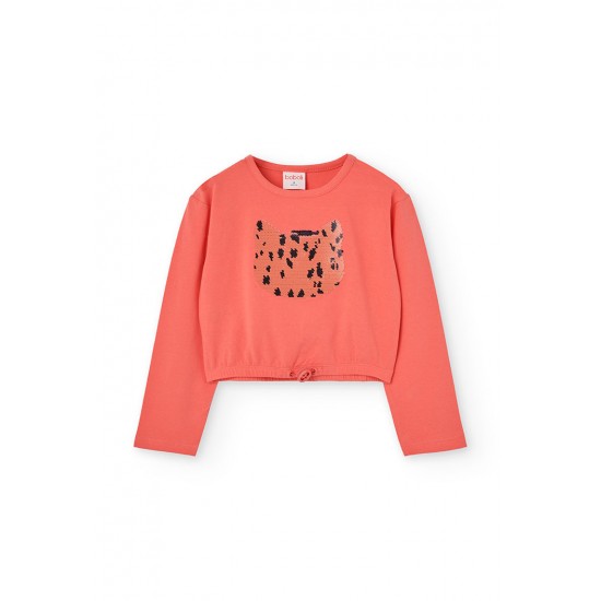 Boboli Stretch knit tShirt for girl  salmon 422064-3947-AW25