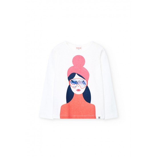Boboli Knit tShirt flame for girl  off white 432065-1111-AW25