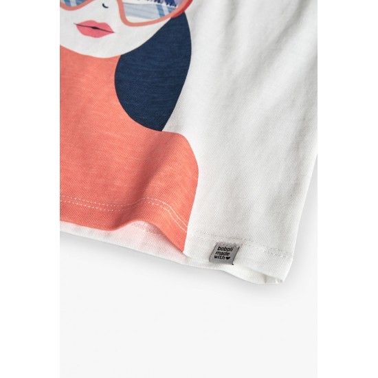 Boboli Knit tShirt flame for girl  off white 432065-1111-AW25